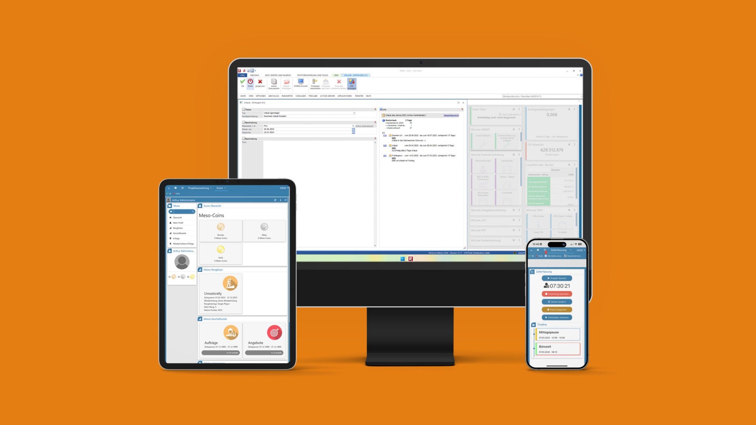 WinLine SMART Time = Zeiterfassung, SMART Score = Gamification, CRM = Workflowmanagement