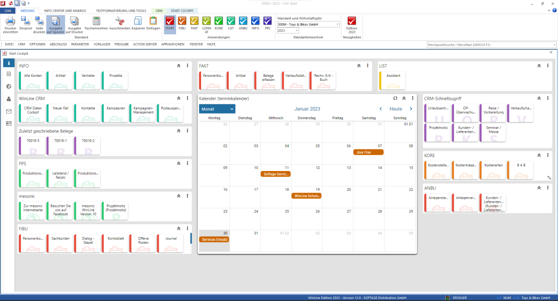 WinLine Version 12.9 - neues Cockpit Design und Infos zu ZM- und Elster-Meldung via WinLine